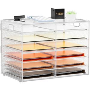 Marbrasse 7 Tier Desktop Literature Organizer, Mesh Paper Organizer Desk Organizers, File Sorter Mail Center Paper Storage Cabinet Classroom Keepers Mailbox for Office Home School, White