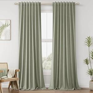 Guken Sage Green 100% Blackout Curtains 126 Inch Length 2 Panels Set for Living Room Bedroom Back Tab Thermal Insulated Black Out Linen Drapes Room Darkening Window Curtains 52x126