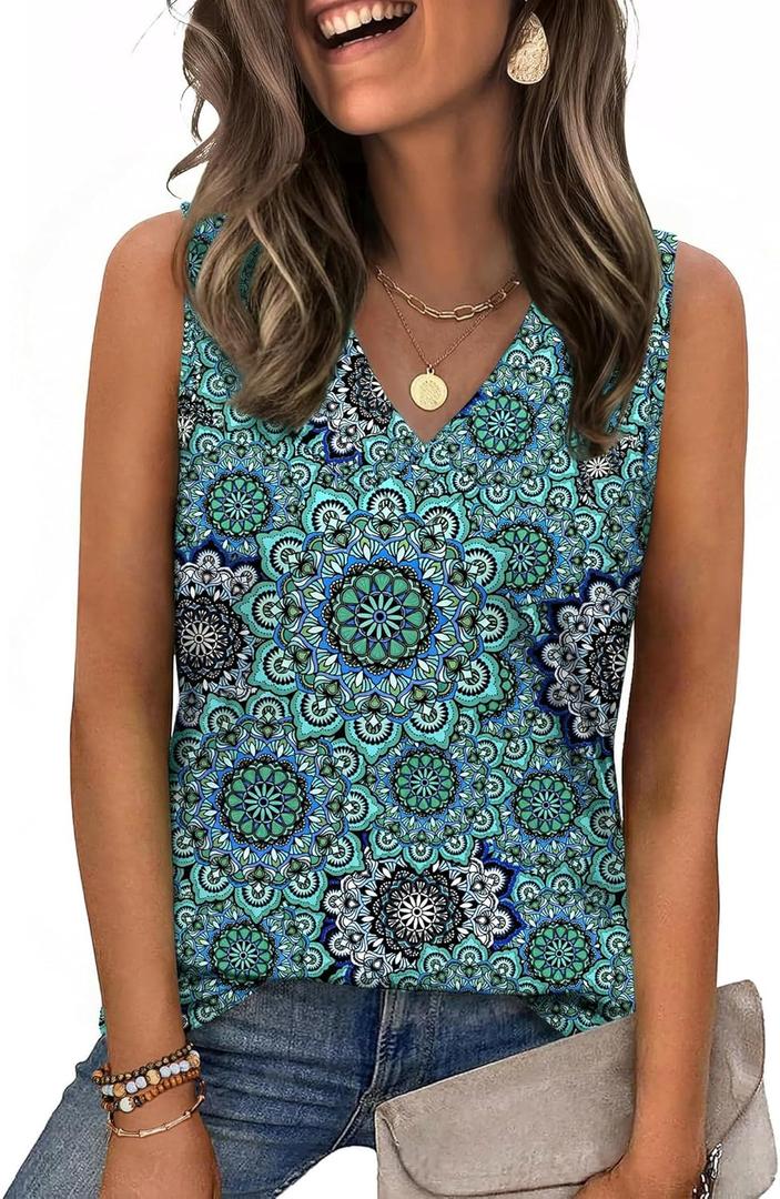 Zeagoo Tank Top for Women V Neck Loose Fit Sleeveless Summer Tops Business Casual Outfits Dressy Blouses Shirts,XL