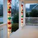 5.9 ft Christmas Garland with Lights for Porch Decor Xmas White Feather Boa Garland with 5.9 Inch Red Blue Shatterproof Balls, 9 Inch Large Bow and LED Lights Indoor Outdoor Front Door Tree