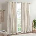 INK+IVY Imani 100% Cotton SINGLE PANEL Curtain Tufted Chenille Stripe Geometric Print Mid-Century Look Rod Pocket Top Drape for Living Room, Privacy Window Treatment for Bedroom, 50" x 84", Ivory 