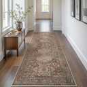 Bavni Washable Runner Rug 2x10, Non Slip Vintage Kitchen Runner Rug, Ultra Thin Low Pile Long Hallway Runner, Machine Washable Carpet Runner for Kitchen Entryway Bedroom Laundry Room, Brick