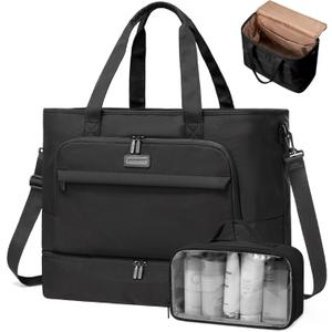 LOVEVOOK Weekender Bags for Women Travel, Large Personal Item Travel Overnight Bag, Carry on Duffle Bags with Shoe Compartment, Toiletry Bag, Wet Pocket, for Airplane, Hospital Labor Delivery (45L, Black)