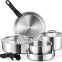 E-far 9pcs Stainless Steel Cookware Set, 3-Ply Pots and Pans Set w/Detachable Handle & Lid, Induction Cookware Kitchen Cooking Set for RV Camping, Nontoxic Whole Clad Frying/Saute/Sauce Pan, Oven Safe