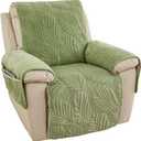 vctops Palm Leaves Velvet Plush Quilted Recliner Chair Cover Anti-Slip Super Soft Furniture Protector with Elastic Straps for Kids, Dogs, Pets, Green
