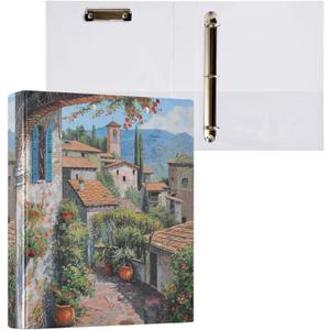 ALAZA Italy View 3 Ring Binder 1.5 Inch Round Ring Binder with Clipboard Round Ring Binder with 3 Interior Clear Pockets for Home Office Work1 Pack