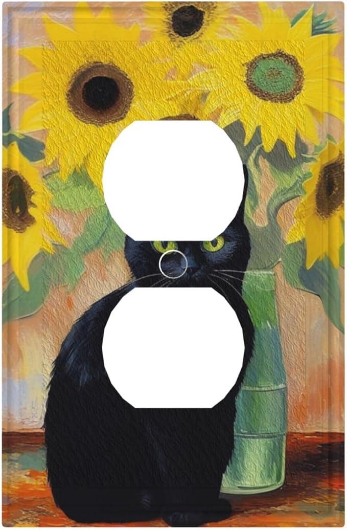 Decorative Art Light Switch Covers,1 Gang Single Toggle Duplex Outlet,Wall Plate, Switchplate Electrical Faceplate, Cat Sunflower
