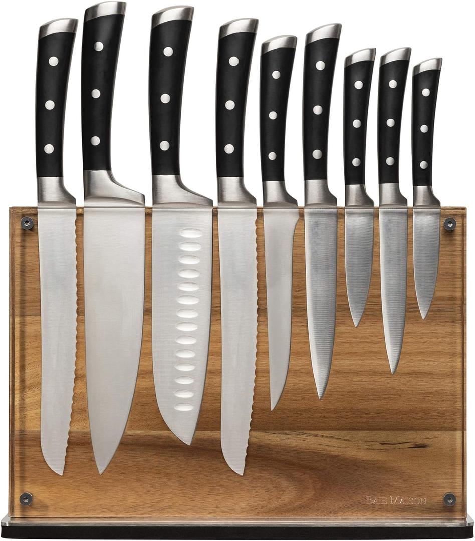 Stylish Large Magnetic Knife Holder - Holds 16+ Knives | Acacia Wooden Knife Block Without Knives | Wide Kitchen Magnetic Knife Holder | Double Sided Kitchen Knife Storage Organizer Block