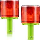 Kittmip 2 Pcs Solar Strobe Warning Traffic Light 360 Degree Single Column IP65 Waterproof Emergency Strobe Flashing Barricade Safety Road Construction Traffic Light(Red,Stand)