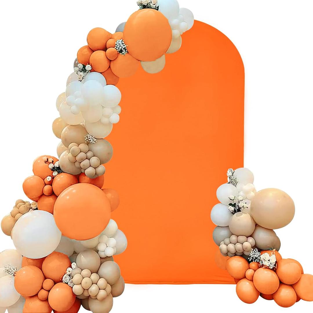 Spandex Fitted Wedding Arch Cover 7.2FT Orange, Round Top Chiara Backdrop Stand for Wedding, Birthday Party, Baby Shower, Banquet Decoration (Orange, 7.2FT)