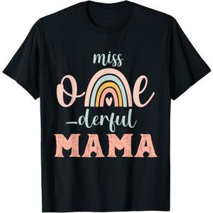 Cute Miss Onederful Mama 1st Birthday Girl Boho Rainbow T-Shirt Small