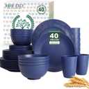 Homienly 40 PCS Wheat Straw Dinnerware Set, Reusable Plates and Bowls Sets, Cups, Lightweight and Unbreakable Dishes Set for 8, Microwave & Dishwasher Safe Dinnerware Sets for Kitchen - Dark Blue