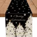 Christmas Table Runner Xmas Golden Tree Star Snowflake Black Merry Christmas 13 x 90 Inch Long Runners Winter Holiday Home Kitchen Table Decor