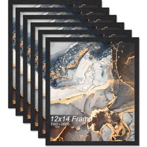 Engineered Wood 12x14 Picture Frame Set of 6, Black Frame for 12 x 14 Inch Picture Poster Photo, Light Weight 12 by 14 Frame with Wood-grain for Wall - 6 Pack/Black/12 x14