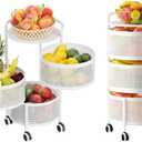 JAQ No Assembly Integrated Rotating Storage Cart, 3-Tier Rolling Storage Cart with Wheels, Solid Carbon Steel Onion Potato Storage, Kitchen Storage Cart, Vegetable Storage Cart, White