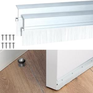 Hushee 2 Pcs 36 Inches Brush Door Sweep for Exterior, Aluminum Commercial Door Sweep Bottom All-Season Alloy Brush for Exterior and Interior Sealing Gaps Keeps Cold Air, Dust Out (White)