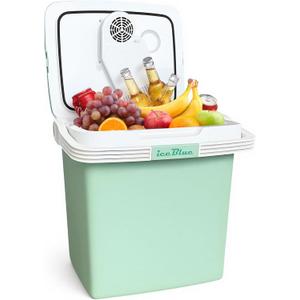 Iceblue Electric Cooler, 26 Liters/28 Cans Mini Fridge with Automatic Locking Handle, 120V AC Home Power Cord & 12V Car Adapter Car Refrigerator, Car Fridge for Home, Car, Gift (Green)