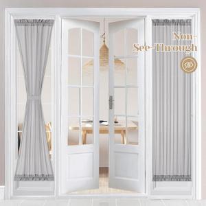 HOMEIDEAS Non-See-Through French Door Curtains Set of 2 for Front Door, Light Filtering Privacy Semi Sheer Window Curtains with Rod Pocket and Tie Back, Light Grey, 26W X 72L Inch (26"W x 72"L (Pack of 2))