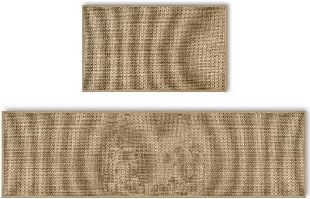 Artoid Mode Washable Non-Skid Kitchen Rugs and Mats Set of 2, Rubber Backing Absorbent Kitchen Mats for Floor Front of Sink Hallway - 17x29 and 17x60 Inch (Linen)