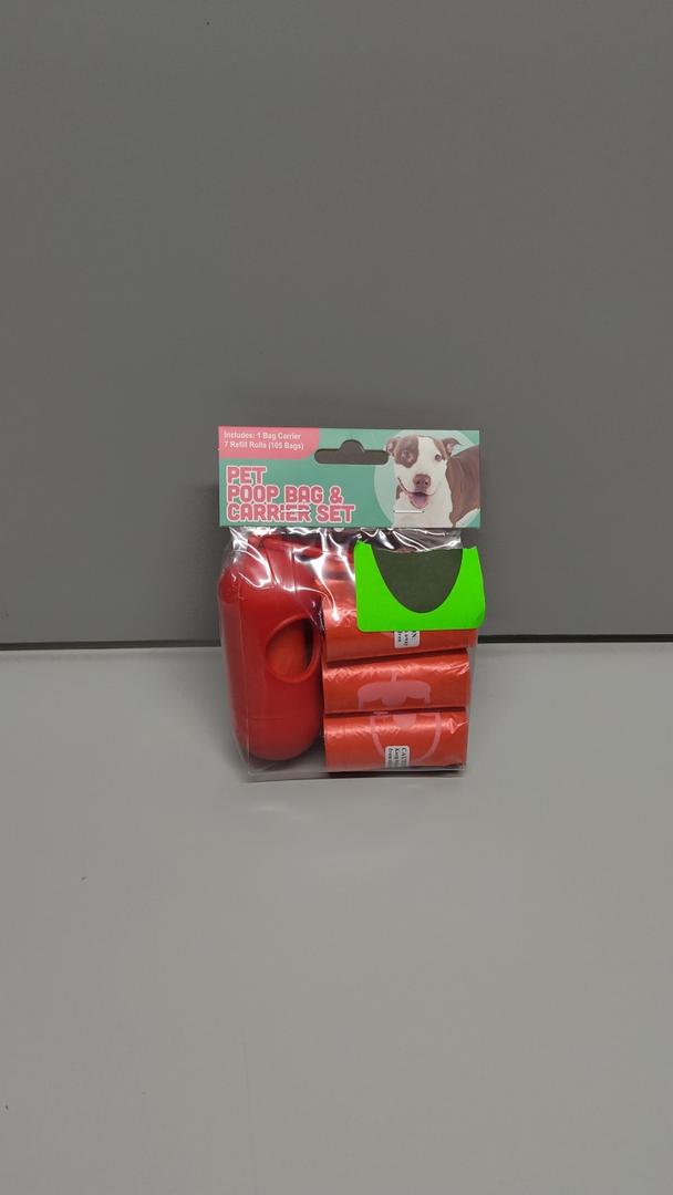 Pet Poop Bag 1 Bag Carrier 7 Refill Rolls 105 Bags (Red)