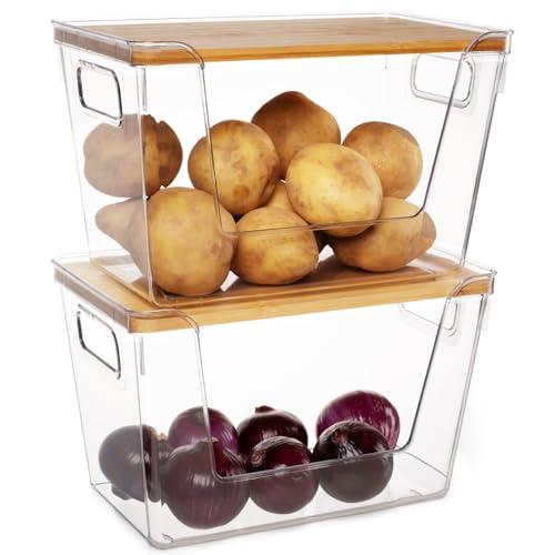 Abiudeng 2 Set Kitchen Pantry Organizers and Storage Trash Bag Dispenser Onion Storage Containers Clear Stackable Vegetable Potato Bins Fruit Produce Kitchen Accessories
