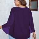 SCOMCHIC Plus Size Blouses for Women Summer Chiffon 3/4 Sleeve Tunic Tops Dressy Scoop Neck Casual Loose Flowy Shirts (Purple)