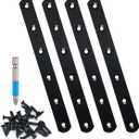 QSJ 4 Pcs Black Straight Bracket Brace Stainless Steel Brackets 195mm / 7.67" Brace for Wood with Screws and Screwdriver