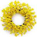 Yellow Forsythia Door Wreath Huashen 24 Inch Spring Summer Front Door Wreath Blossom Cluster Flower Farmhouse on Grapevine for Christmas Celebration Wall Window Decoration Hanging