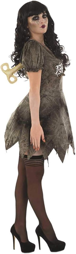 fun shack Womens Creepy Doll Halloween Costume, Wind Up Doll Outfit for Women, Spooky Doll Costume for Halloween (Large, Black)