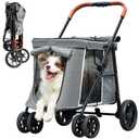 Medium Dog Stroller, Dual Entry One-Touch Folding,Small and Medium Pet Stroller,360 Rotating Front Wheels,80 lbs Weight Capacity for Outdoor Travel and Elderly Dogs - Gray