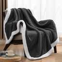 PHF Waffle Sherpa Throw Blanket, 50x60 Inches Luxury Plush Flannel Blanket for Winter, No Shed No Pilling, Cozy Soft Reversible Waffle Weave Fleece Throws for Bed and Couch, Black