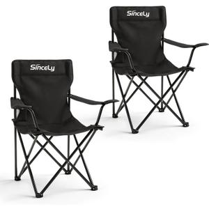 Portable Folding Camping Chair - Heavy Duty Steel Frame Outdoor Chair with Side Cup Holder, Breathable Polyester Fabric, Collapsible Camp Chair for Camping, Beach, Picnic, Fishing, 2PCS