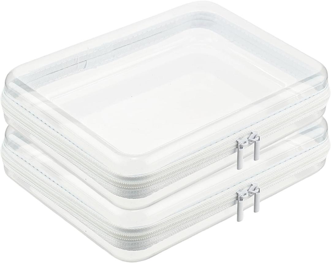 2 PCS Clear Zippered Hard Pouch, Durable, Waterproof Storage Case for Cosmetics, Jewelry, Toys, and Office Supplies, Hard Shell Zipper Case for Home, Travel, and Outdoor Use (9.6x7.7x2.8in, 2 Count)