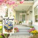 Spring Welcome Daisy Flower Basket Garden Flag 12x18, Rustic Spring Floral Yard Decor, Double Sided Burlap Outdoor Welcome Flag for Porch Lawn Patio DF117