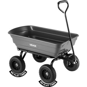 VEVOR 4 Cu.Ft 600LBS Poly Garden Cart Dump Wagon, 4 Wheel Heavy Duty Wheelbarrow with 10" Flat Free Tires, Yard Cart Dump Wagon with Quick-Release System
