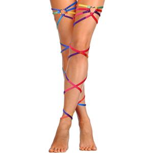 Xuhal 2 Pcs Rainbow Leg Wraps with Heart Ring Pride Outfits for Women Ring Garters Thing Wraps Gay Flag Pride Parade LGBTQ Rave Outfits Rave Leg Accessories