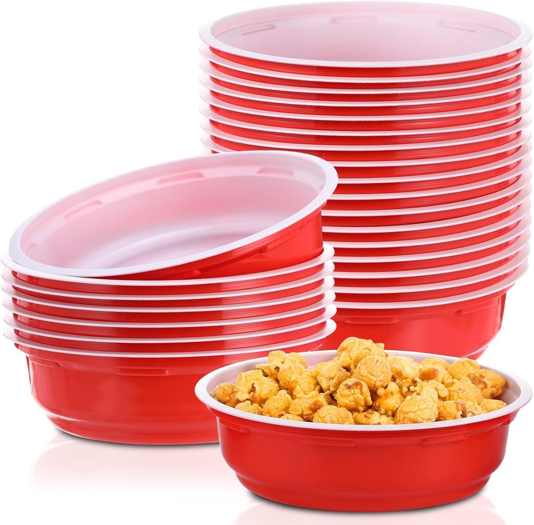 50 Pack 24 oz Red Plastic Disposable Party Bowls for Hot Soup Stackable Large Plastic Serving Bowls for Salad Dessert Fruit, Suitable for Daily Serving, Weddings, Super Parties, Gatherings