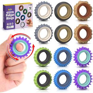 Fidget Toys Adults Sensory Rings: 12 Pack Texture Spinner Rings - Stress Relief Sensory Toys for Kids ADHD - Quiet Desk Fidgets for Classroom Anxiety Office for Teens Boys