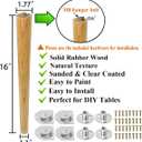 Sopicoz Table Legs 16 inch Wood Furniture Legs for Coffee Table End Table Mid-Century Modern DIY Furniture Tapered Natural Threaded M8 Hanger Bolts Pack of 4