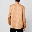 Womens Diamond Shadow Tie V-Neck Popover Top Long Sleeve Shirt Casual Golden Blouse (M)