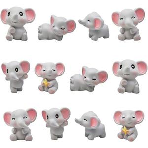 Pinenjoy 12Pcs Mini Elephant Figurines Miniature Resin Elephants Figures Cute Cake Toppers for DIY Micro Moss Landscapes Terrarium Fairy Garden Party Decorations