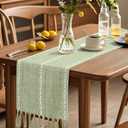 5 x OTOSTAR Table Runner with Tassels 13x72 Inch Rustic Farmhouse Table Runners Boho Hemstitched Embroidered Table Runner 72 Inches Long Rustic Home Holiday Party Dining Decor (Sage Green)