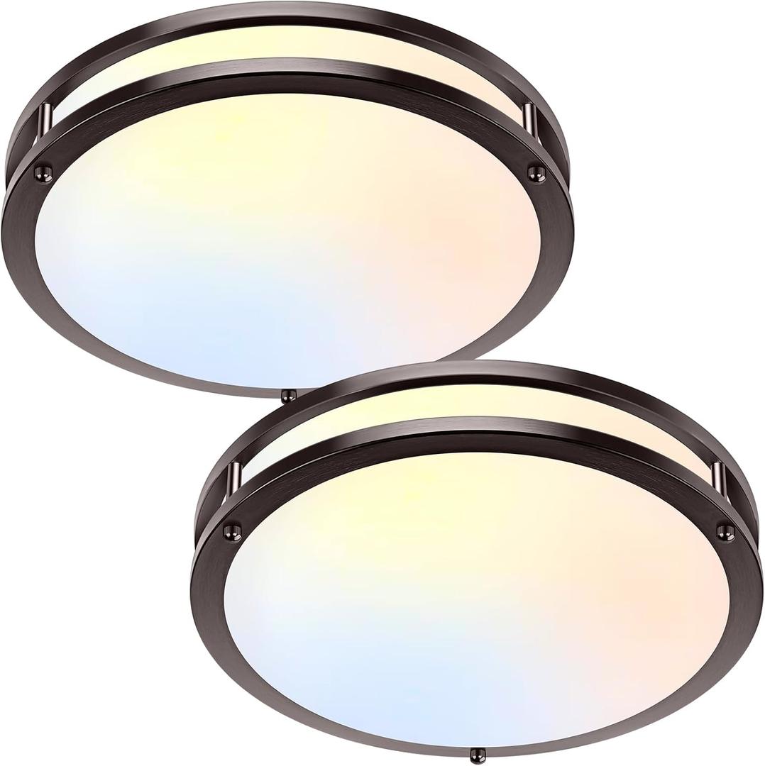 2-Pack 36W LED Ceiling Lights, 13inch Oil Rubbed Bronze Flush Mount Light Fixtures 3600LM 2700K/3000K/4000K/5000K/6500K Adjustable Ceiling Lights, Modern Dimmable Lighting for Kitchen Hallway Bathroom 2-Pack 36W LED Ceiling Lights, 13inch Oil Rubbed Bronze Flush Mount Light Fixtures 3600LM 2700K/3000K/4000K/5000K/6500K Adjustable Ceiling Lights, Modern Dimmable Lighting for Kitchen Hallway Bathroom