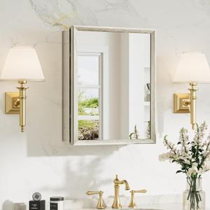 TokeShimi 14 x 18 Medicine Cabinet Mirror, Assembly Required, Brushed Nickel Bathroom Medicine Cabinet with Mirror, Stepless Adjustable Shelves, Tempered Glass, Beveled Aluminum Frame