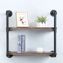 Industrial Pipe Shelving Wall Mounted,24in Rustic Metal Floating Shelves,Steampunk Real Wood Book Shelves,Wall Shelf Unit Bookshelf Hanging Wall Shelves,Farmhouse Kitchen Bar Shelving(2 Tier)