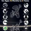 RIDYEE 7-in-1 Folding Toddler Tricycle for 18 Months to 5 Years, Tricycle Stroller with Dual Brakes, All-Terrian Rubber Tire, Tricycle for Toddlers with Rotatable Seat, Adjustable Push Handle, Grey