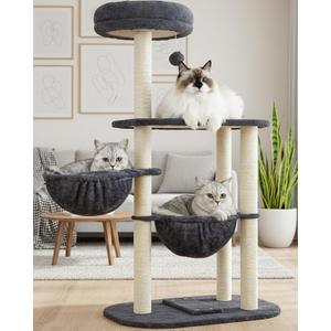 Small Cat Tree Tower with Lots of Scratching Posts - 42 Inch Medium Compact Cats Scratch House with Hammock Perch for Multi Level 2 Kitty - Indoor Corner Cat Bed Condo Climbing Gym Towers Furniture