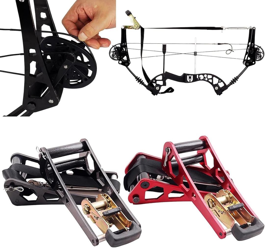 Archery Compound Bow Press, Alumium Alloy Portable Hand Held Replace Bowstrings Tool, Press Ratchet Bow Limbs Open Accessories for Compound Bow & Crossbow (Black)