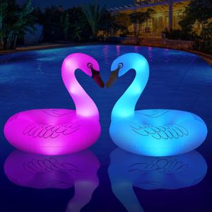 FlyfreeU Solar Inflatable Swan Pool Floats with Lights, LED RGB Color Changing Light Up Pool Floats Adult, 42'' Large Swan Pool Floaties, Lake Floats Summer Pool Raft Lounge for Adults - 2 PC