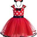 Dressy Daisy Baby Girl Polka Dots Fancy Dress Up Costume Birthday Party Tulle Dresses with Headband Pink/Red/Purple/Hot Pink 140